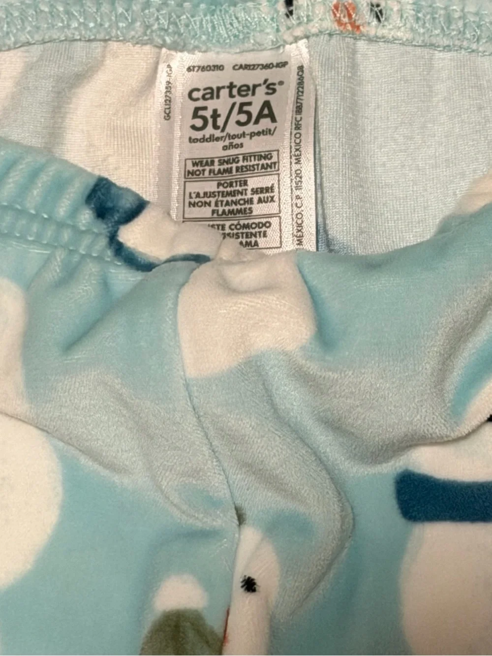 Carter’s Girls Fleece Pajama Set Blue Snowman Winter Holiday Size 5T